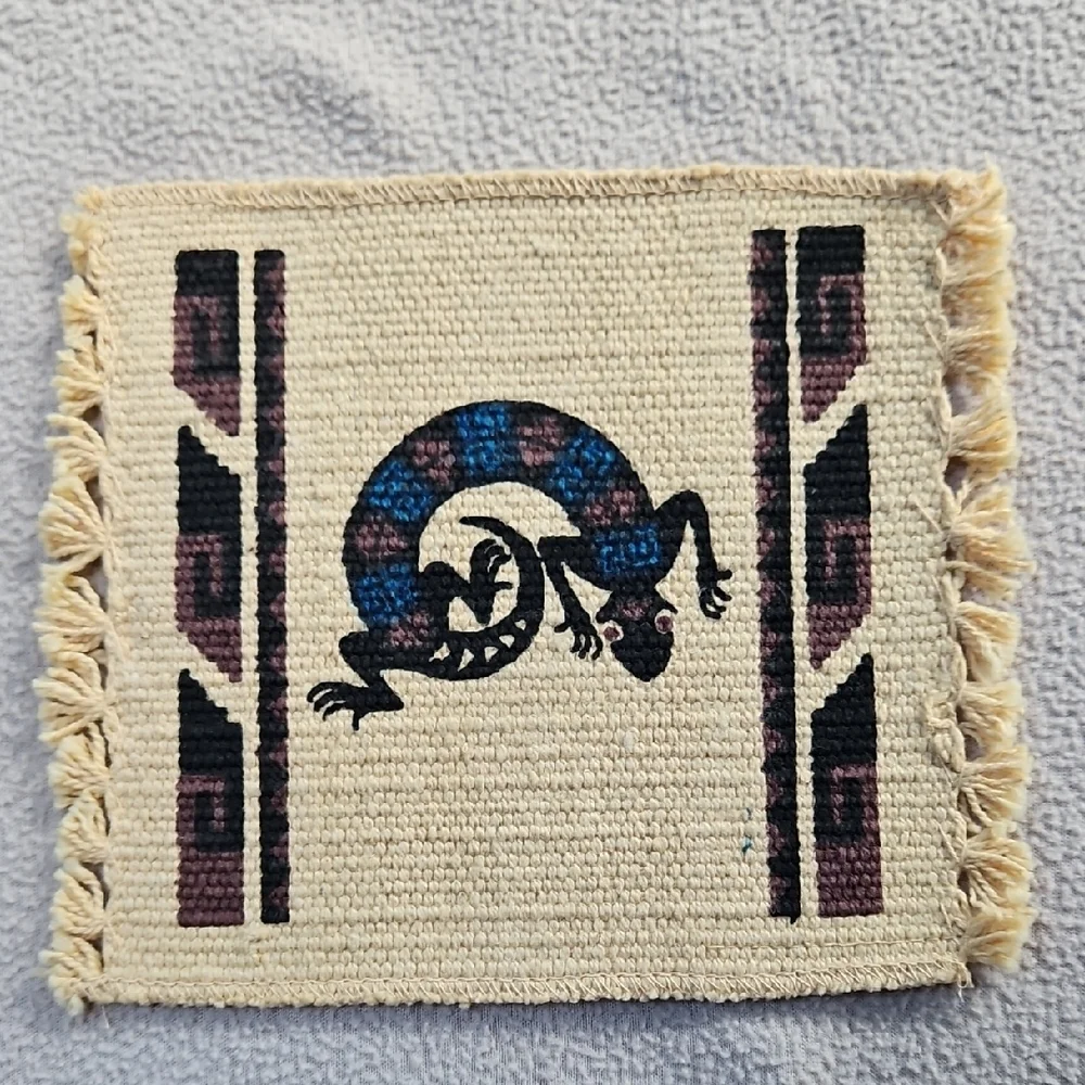 Handpainted Southwestern Handwoven Fringe Coasters Mug Rugs Set of 4